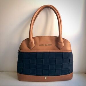 Helen Kaminski Purse Leather Linen Weave Satchel Tan and Navy Shoulder bag
